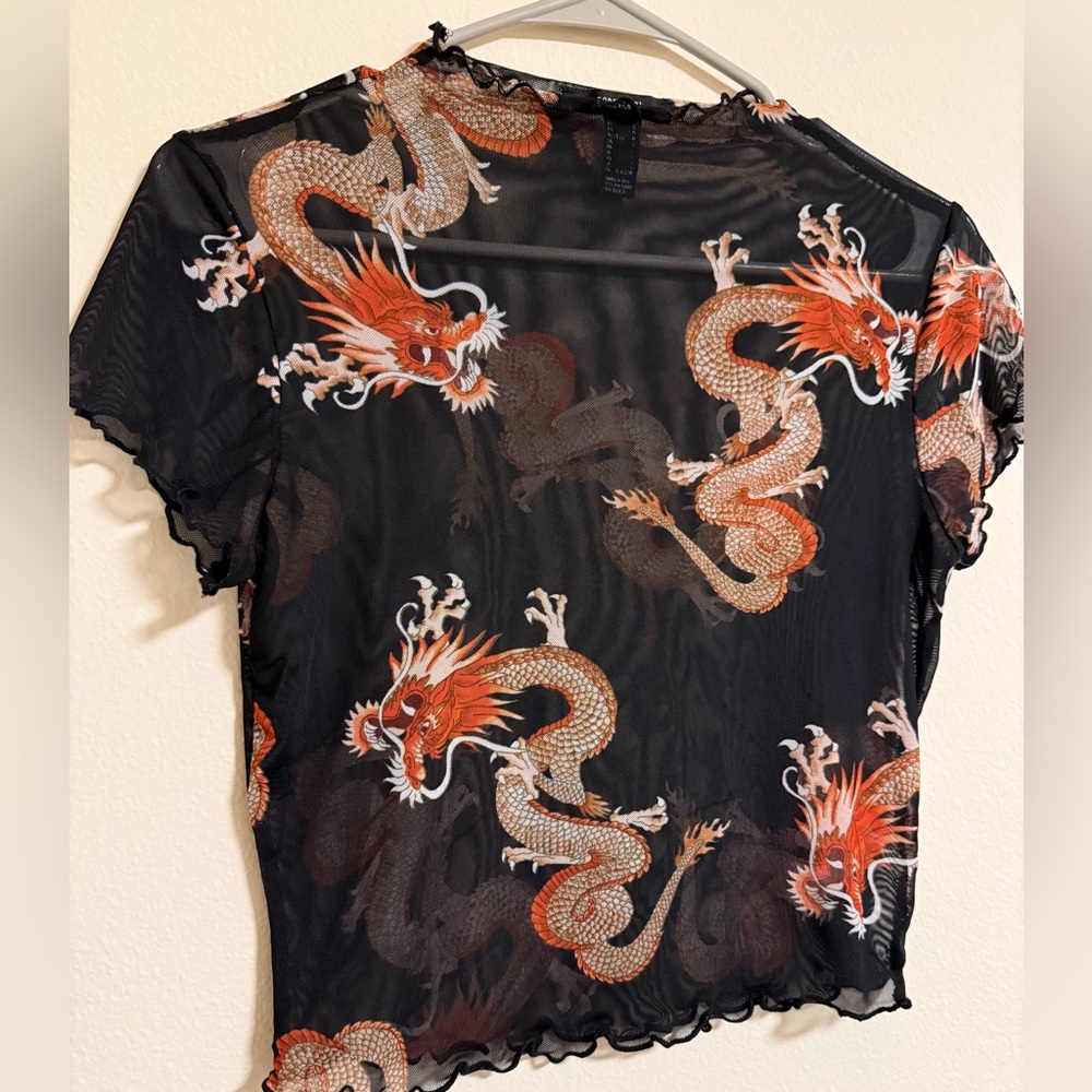 Forever 21 Black Sheer Dragon Crop Top